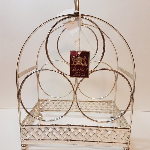 Vintage 3 Bottle Wine Rack Bottle Holder Silver Plated Made in England - Picture 2 of 8